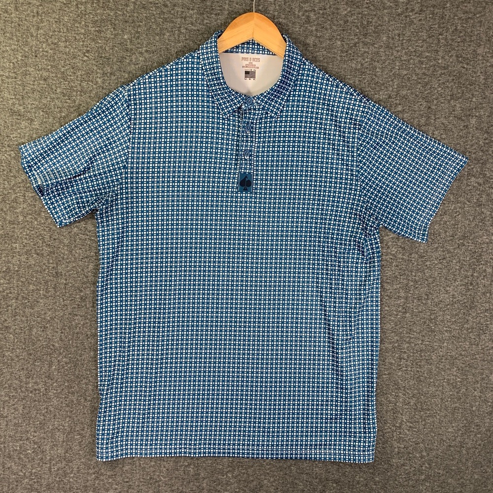 Pins & Aces Polo Shirt Men Large Blue Abstract Performance Golf Short Sleeve